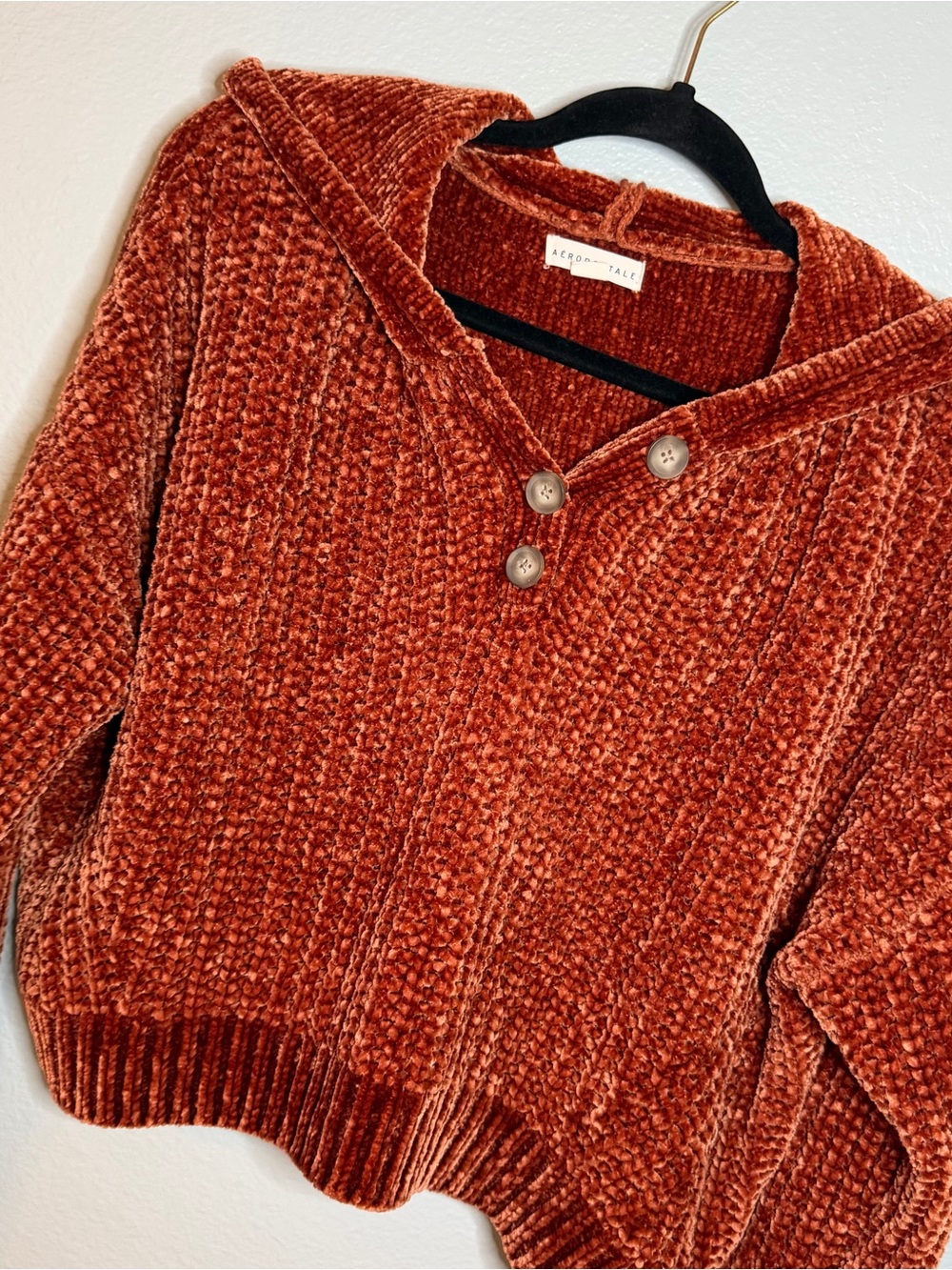 Aeropostale Rust Chenille Hooded Pullover Sweater